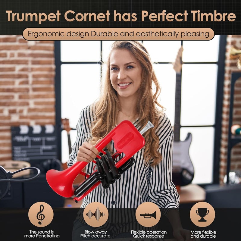 PAMPET SEA LION Professional Plastic Bb Trumpet Standard Trumpets Trumpet Set for Student Beginner Bb Trumpet Instrument (Red) - Image 5
